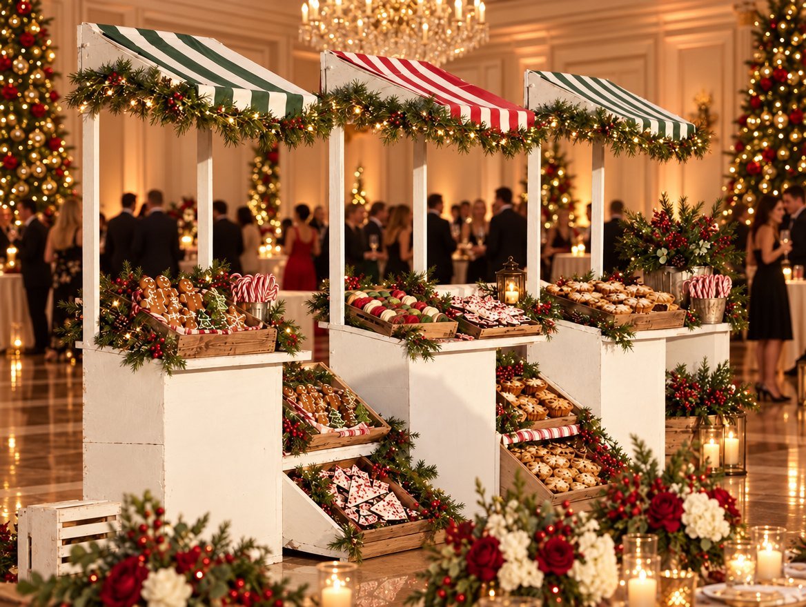 Striped-awning holiday carts filled with treats