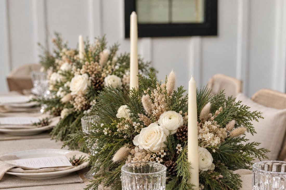 Neutral Christmas tablescape