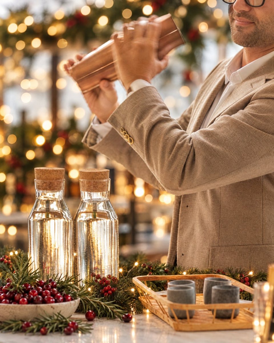 Mixologist shaking a holiday cocktail
