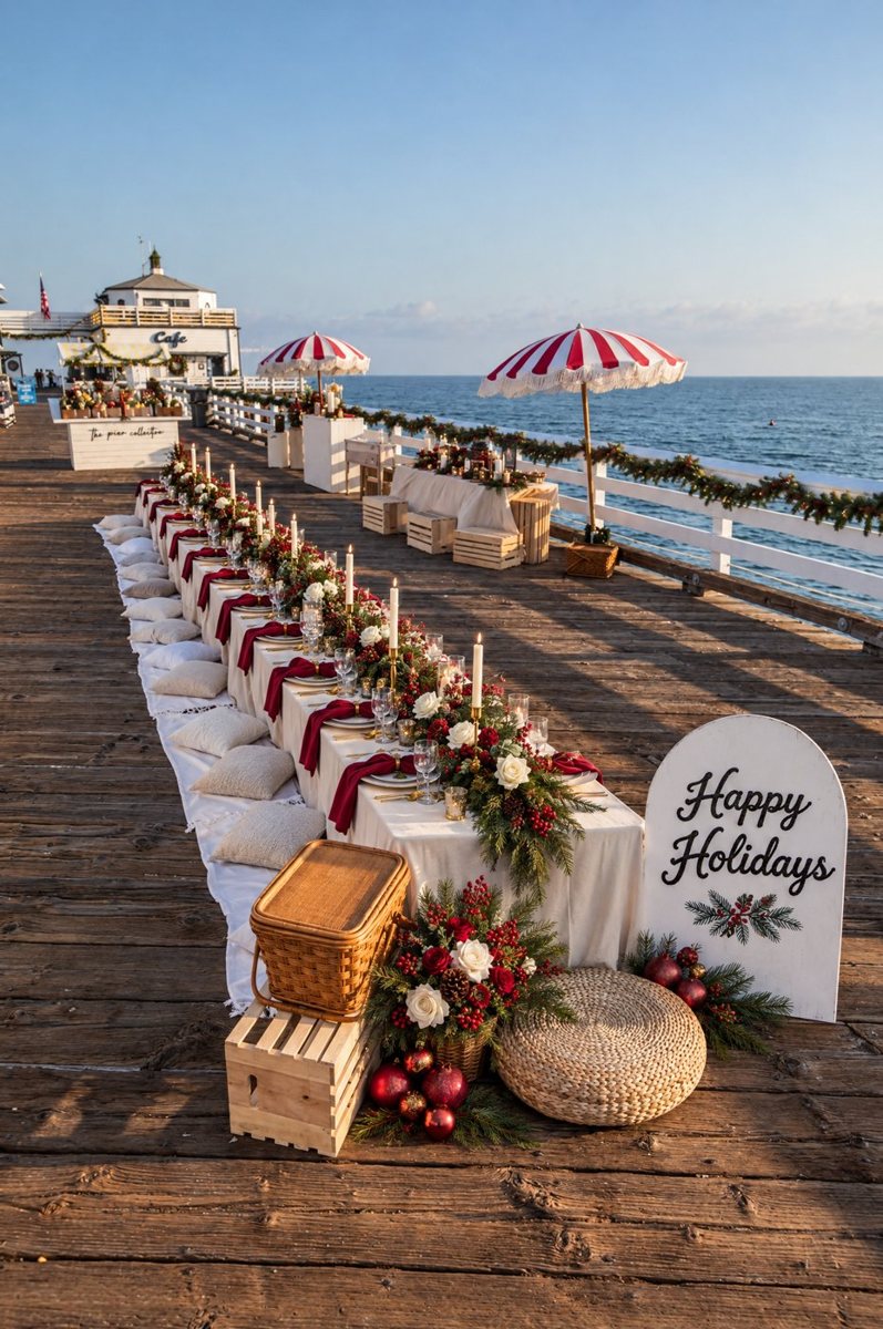Long styled table on a pier